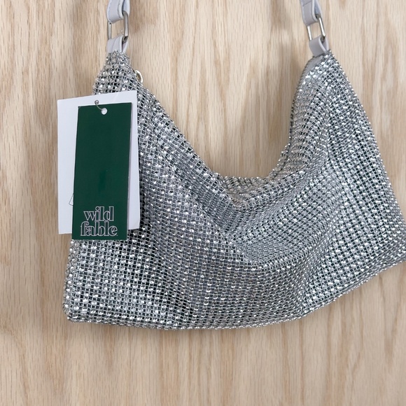 Wild Fable Silver Rhinestone Shoulder Bag – Sparkly Mesh Evening Purse - Picture 4 of 5